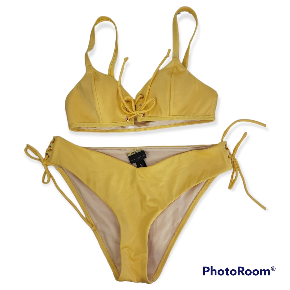 LA Hearts 2pc Bikini Top S, M Bottom Yellow